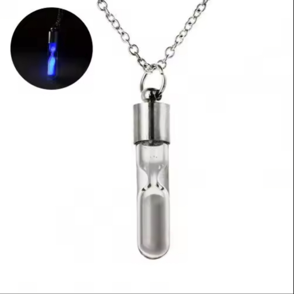 Glow-in-the-Dark Hourglass Pendant Glass Luminous Lamp Wishing Bottle Necklace